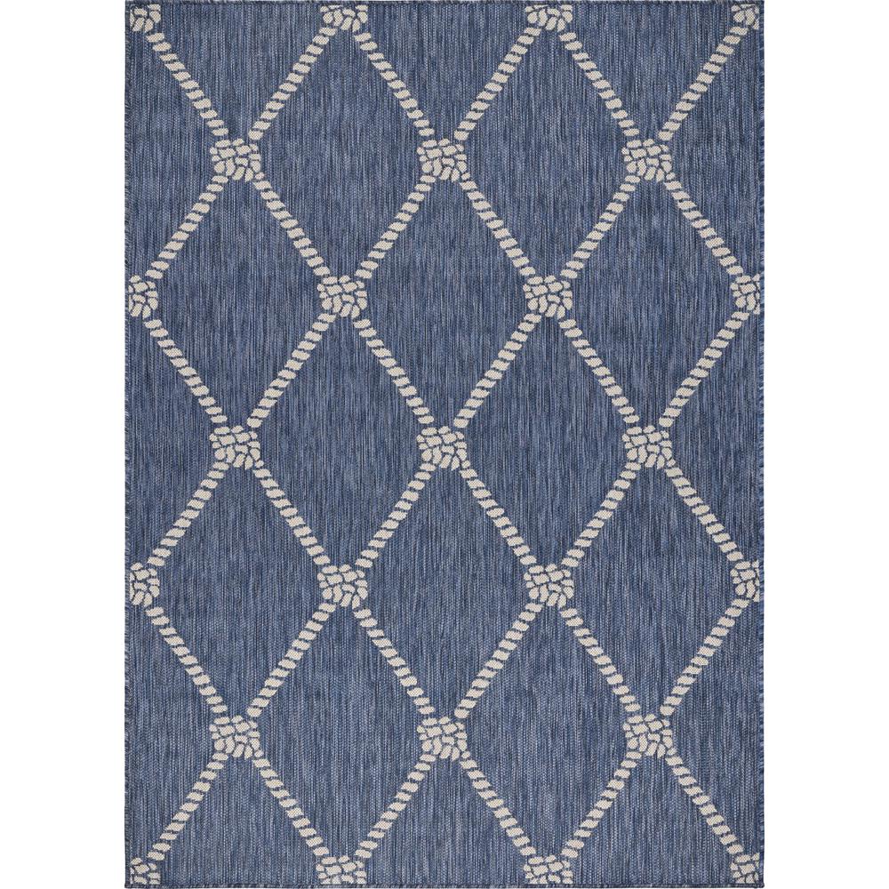5’ x 7’ Navy Knot Indoor Outdoor Area Rug Blue/White. Picture 1