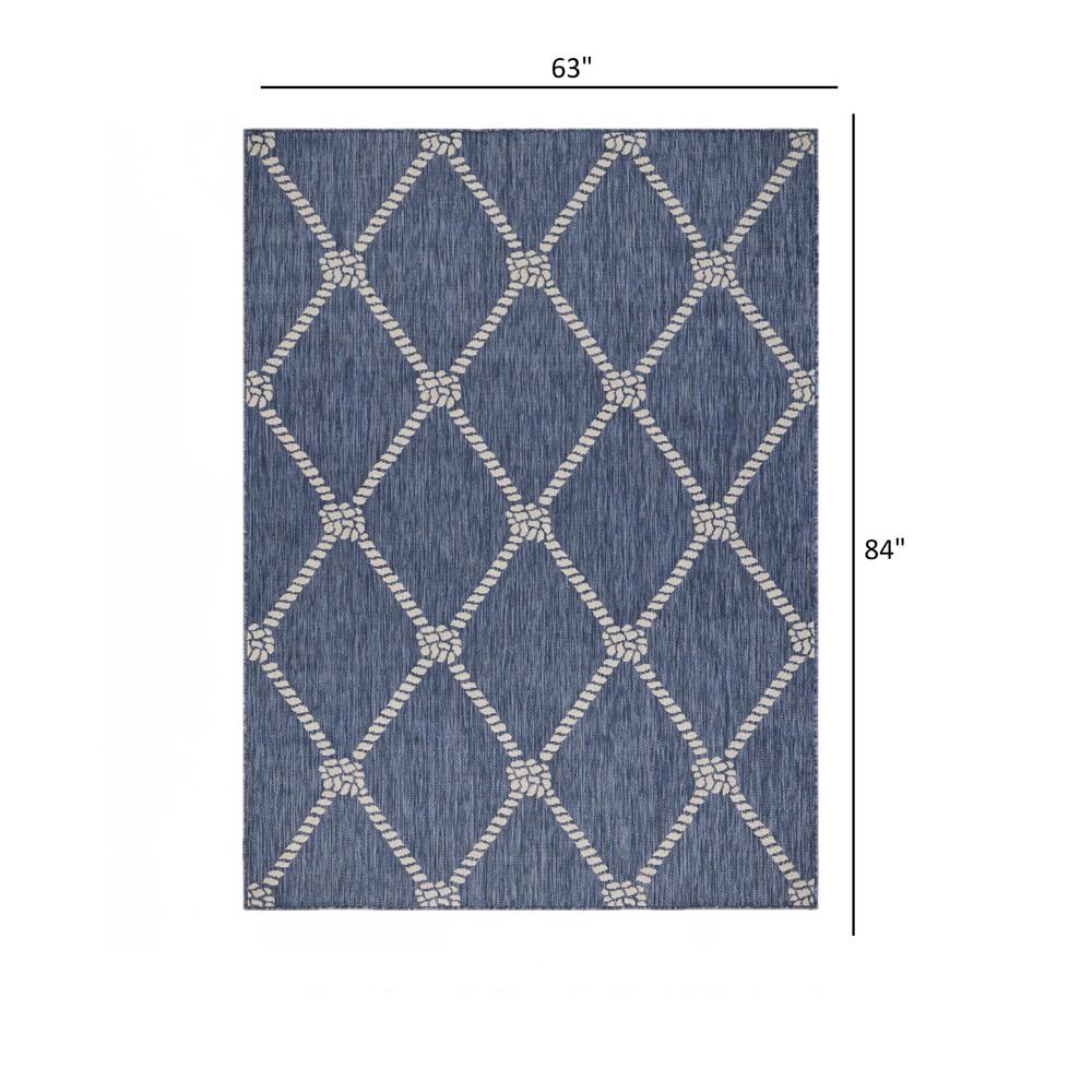 5’ x 7’ Navy Knot Indoor Outdoor Area Rug Blue/White. Picture 8