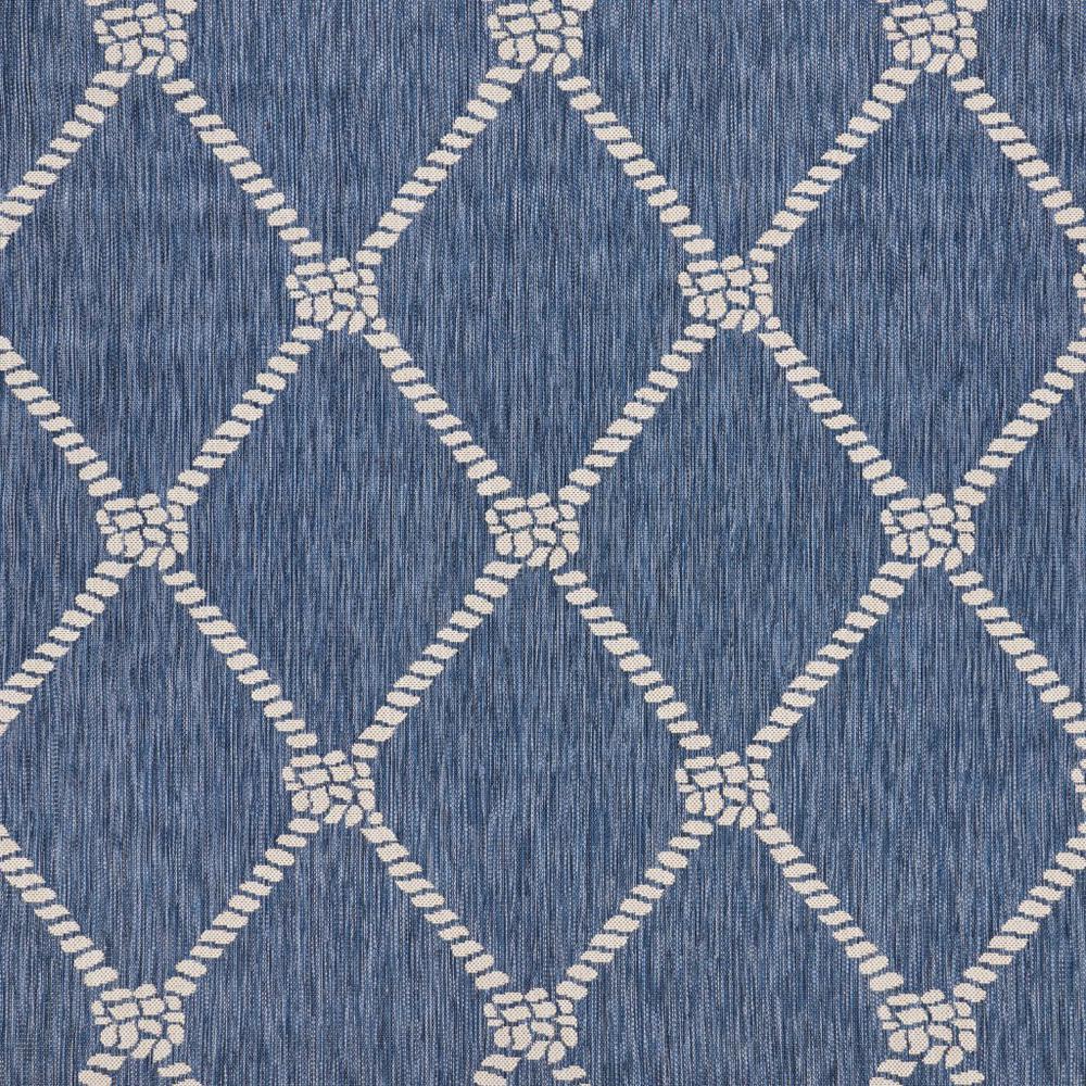 8’ Round Navy Knot Indoor Outdoor Area Rug Blue/White. Picture 2