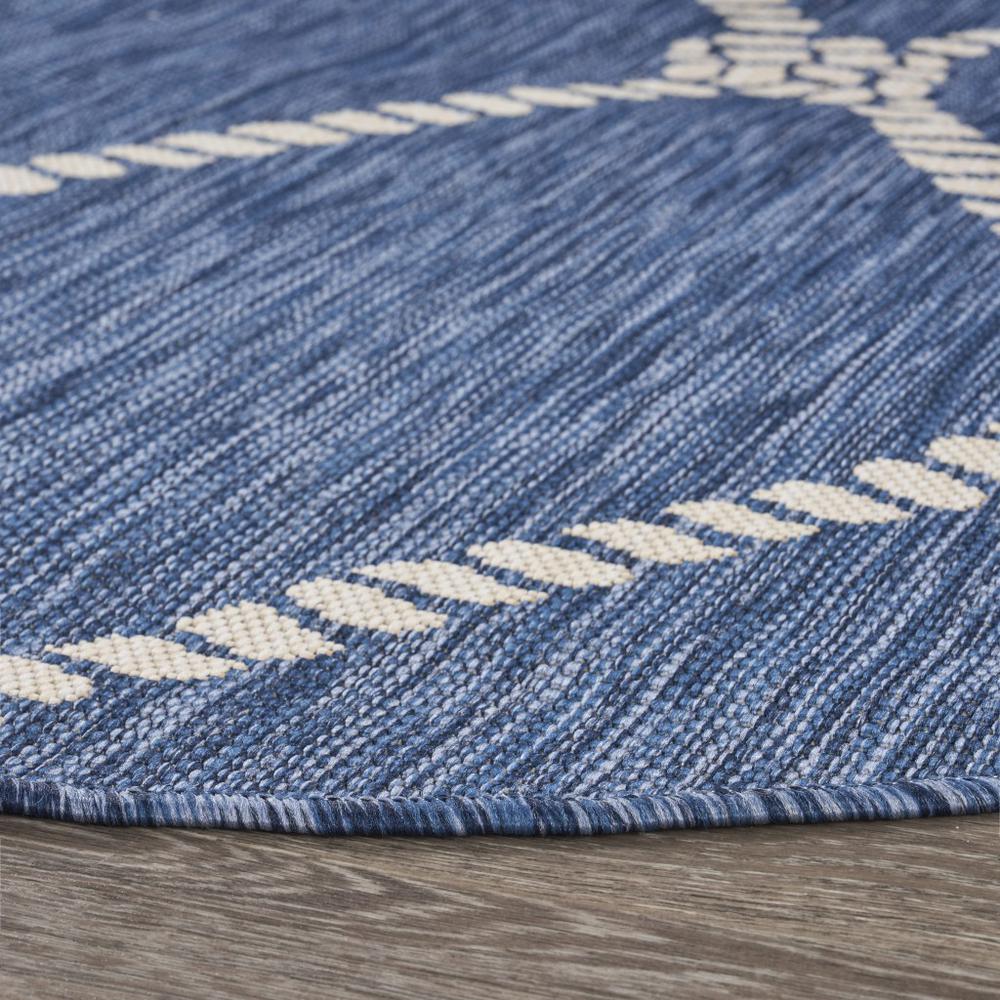 8’ Round Navy Knot Indoor Outdoor Area Rug Blue/White. Picture 3