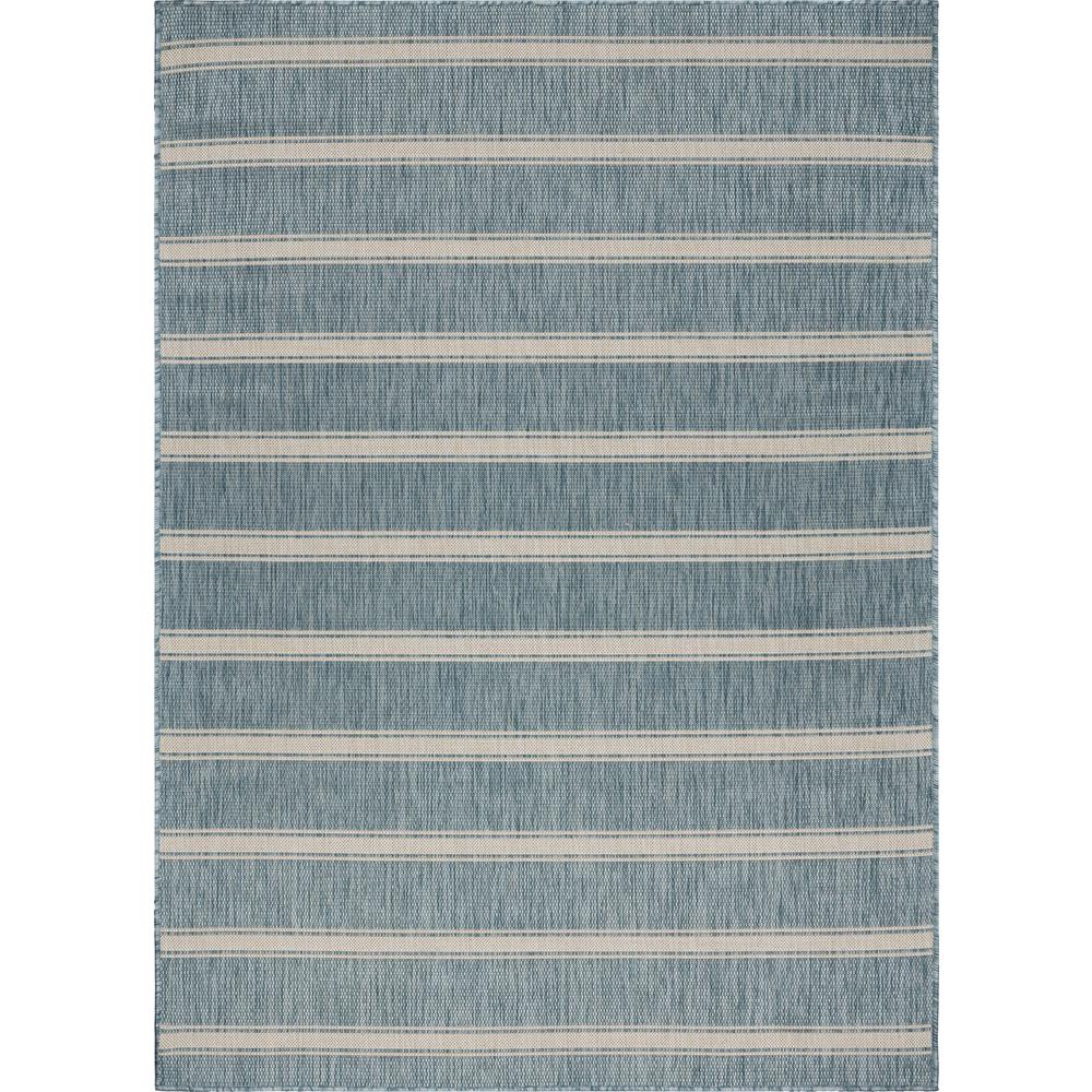 5’ x 7’ Teal Striped Indoor Outdoor Area Rug Blue/White. Picture 1