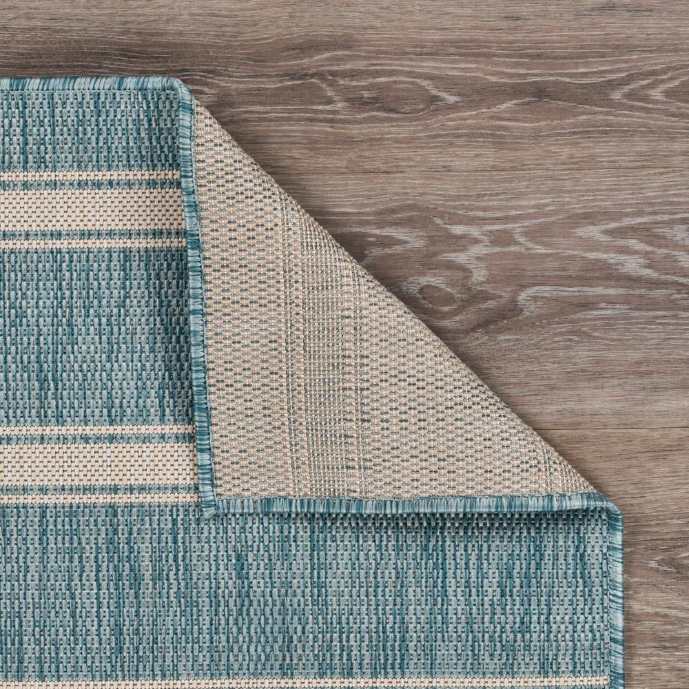 5’ x 7’ Teal Striped Indoor Outdoor Area Rug Blue/White. Picture 4