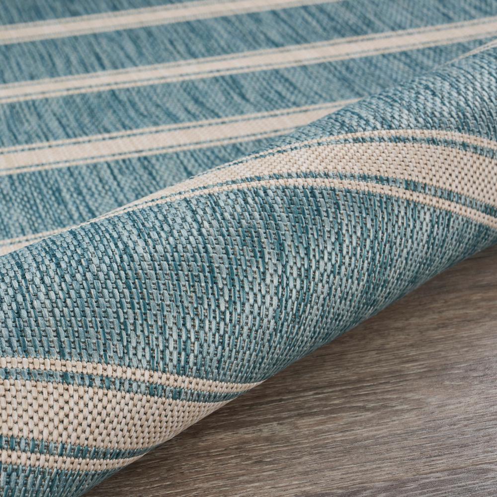 5’ x 7’ Teal Striped Indoor Outdoor Area Rug Blue/White. Picture 5