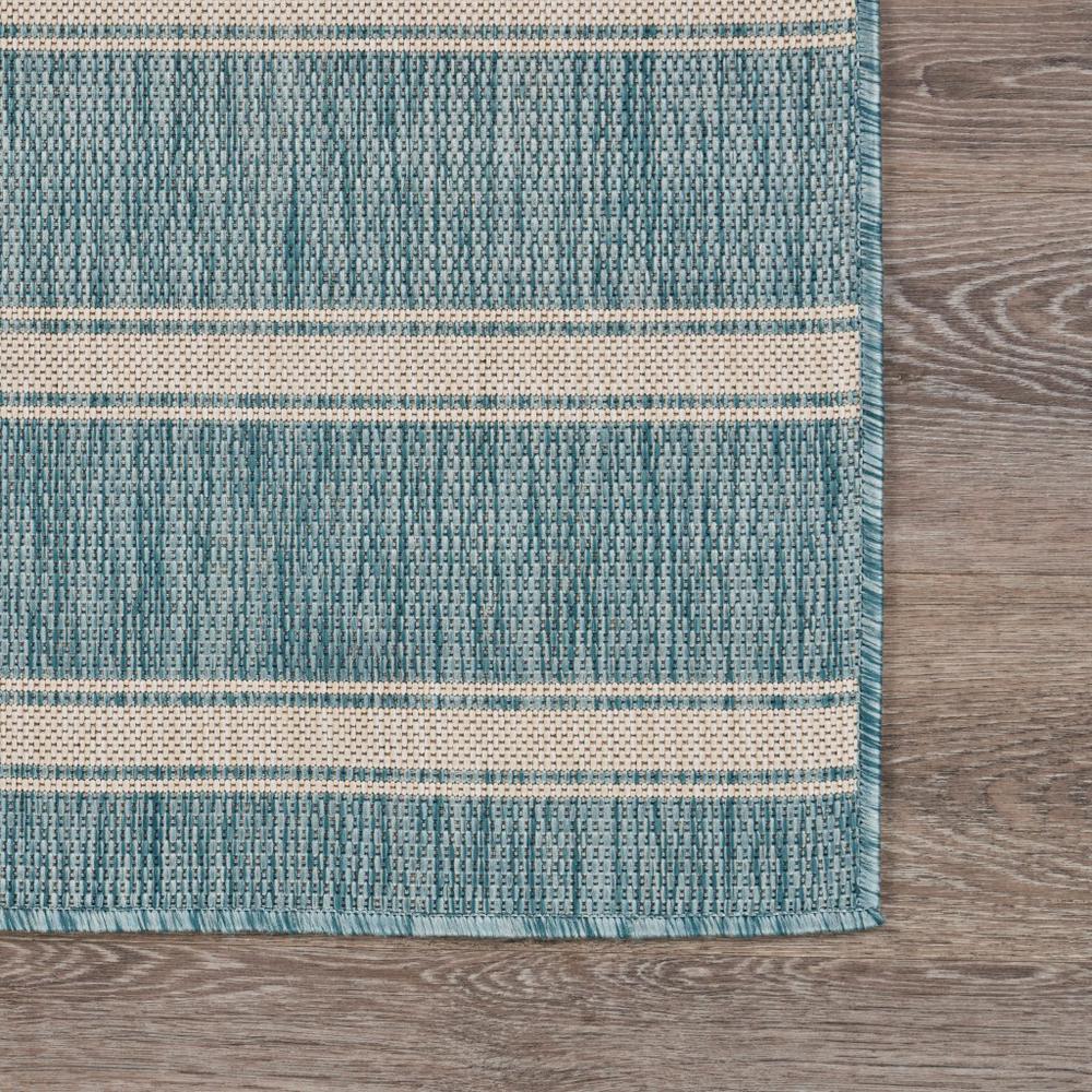 5’ x 7’ Teal Striped Indoor Outdoor Area Rug Blue/White. Picture 6