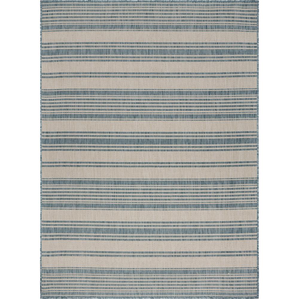 5’ x 7’ Teal Uneven Stripe Indoor Outdoor Area Rug Blue/White. Picture 1