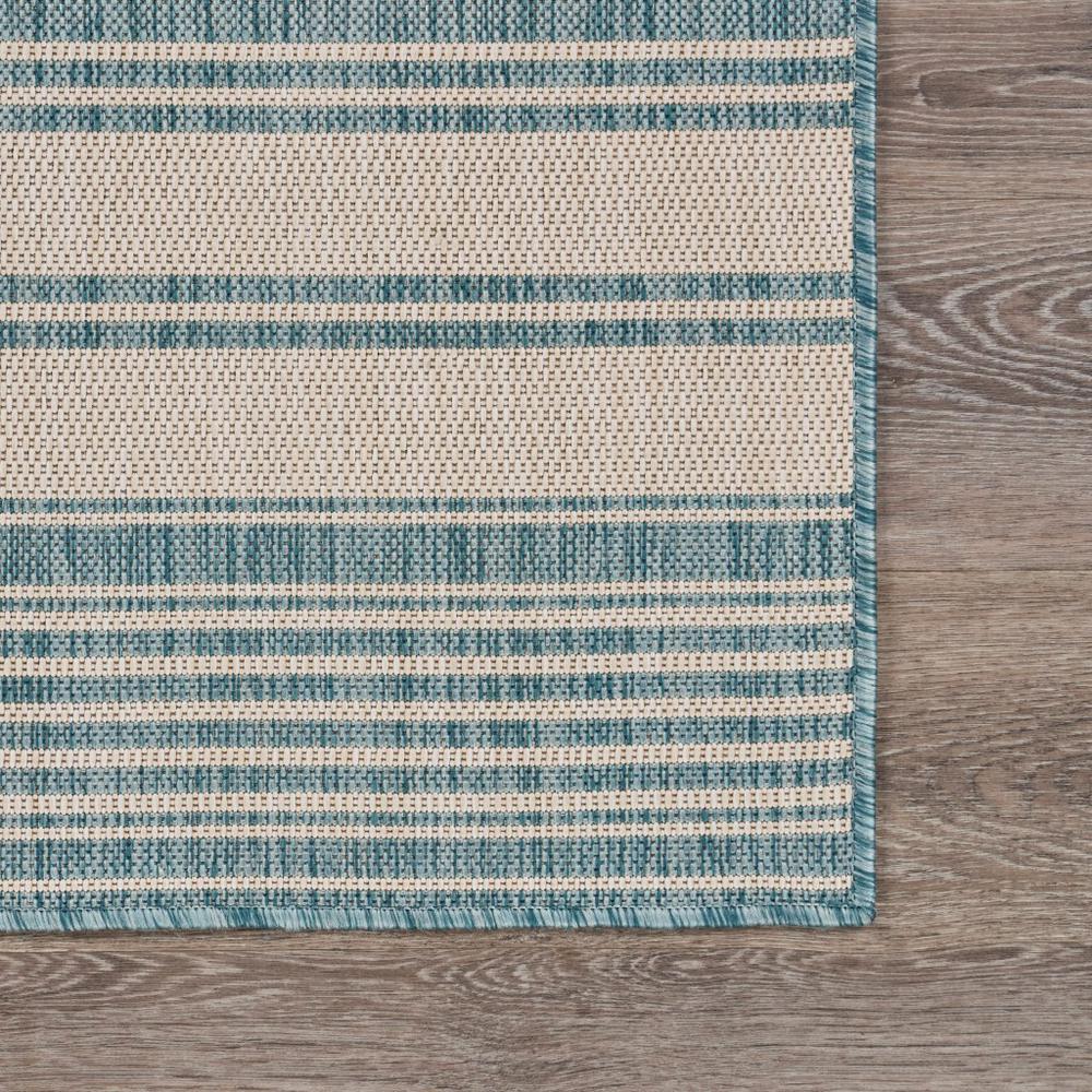 5’ x 7’ Teal Uneven Stripe Indoor Outdoor Area Rug Blue/White. Picture 6