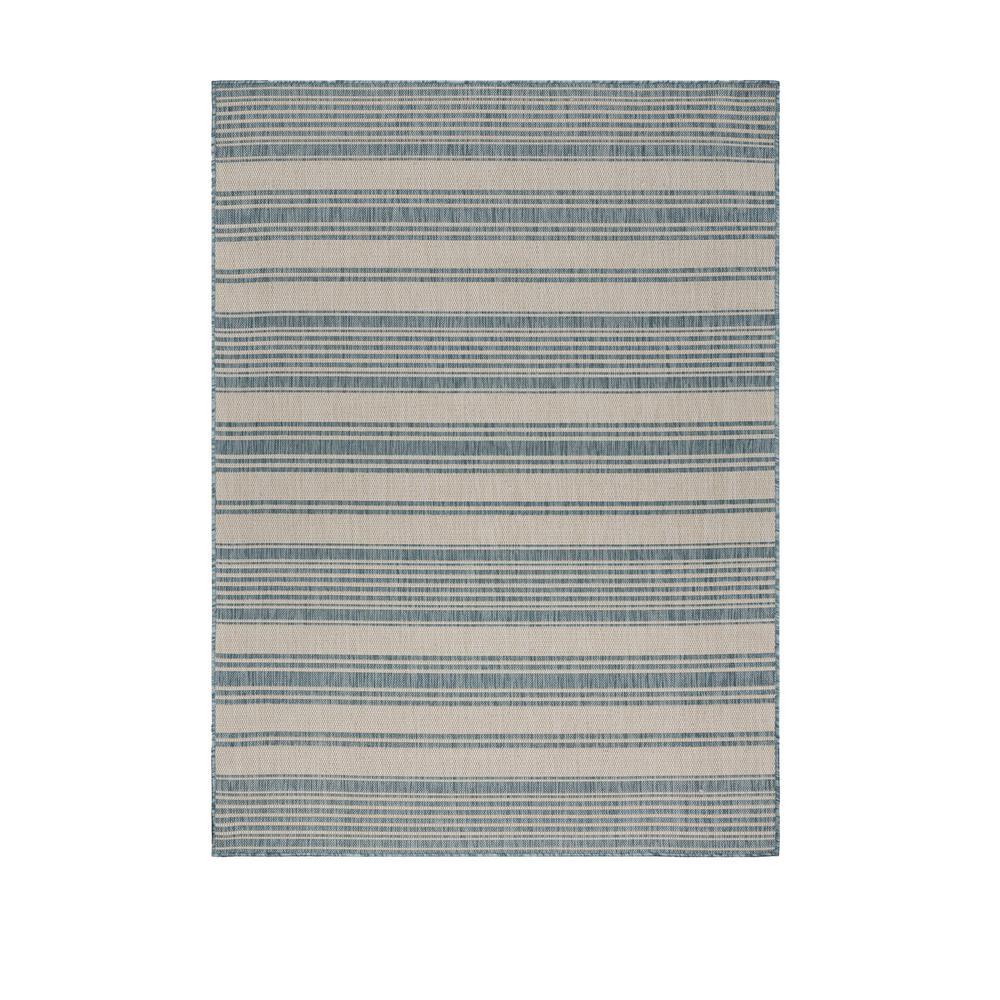 5’ x 7’ Teal Uneven Stripe Indoor Outdoor Area Rug Blue/White. Picture 9