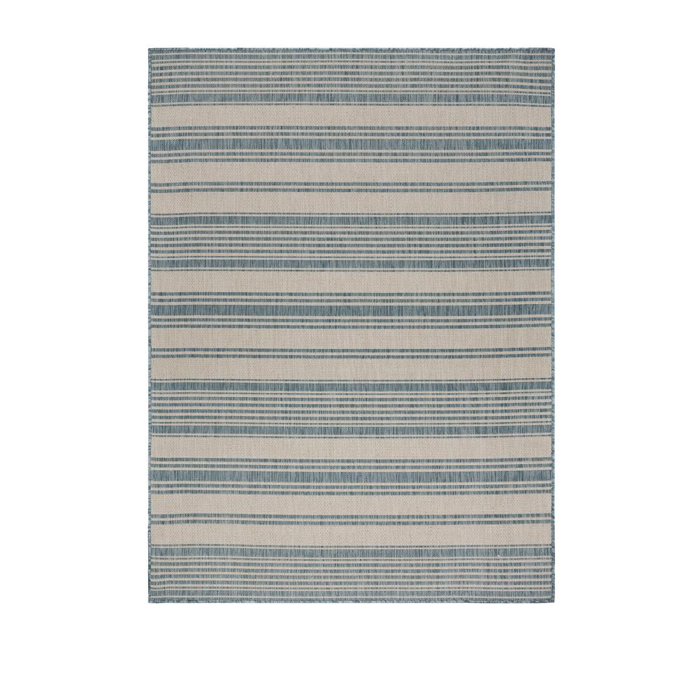 8’ x 10’ Teal Uneven Striped Indoor Outdoor Area Rug Blue/White. Picture 8