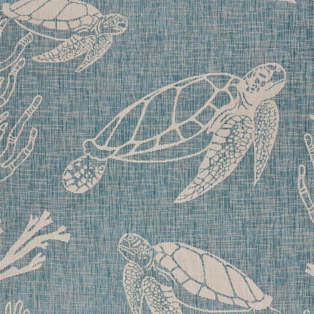 5’ x 7’ Teal Turtle Indoor Outdoor Area Rug Blue/White. Picture 2