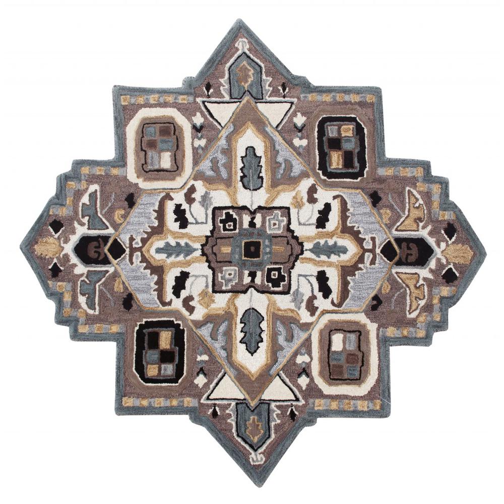 5’ Gray and Beige Medallion Area Rug Multi. Picture 1