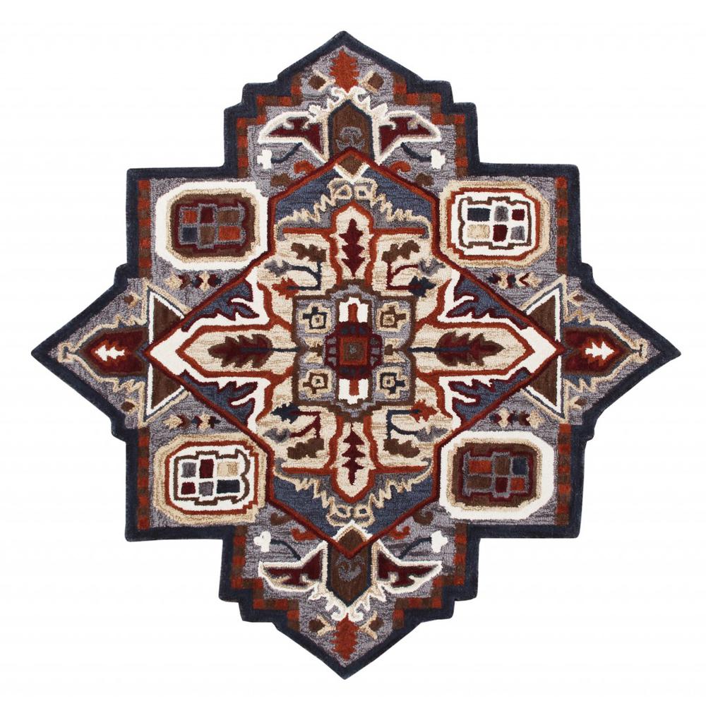 5’ Maroon and Gray Medallion Area Rug Multi. Picture 1