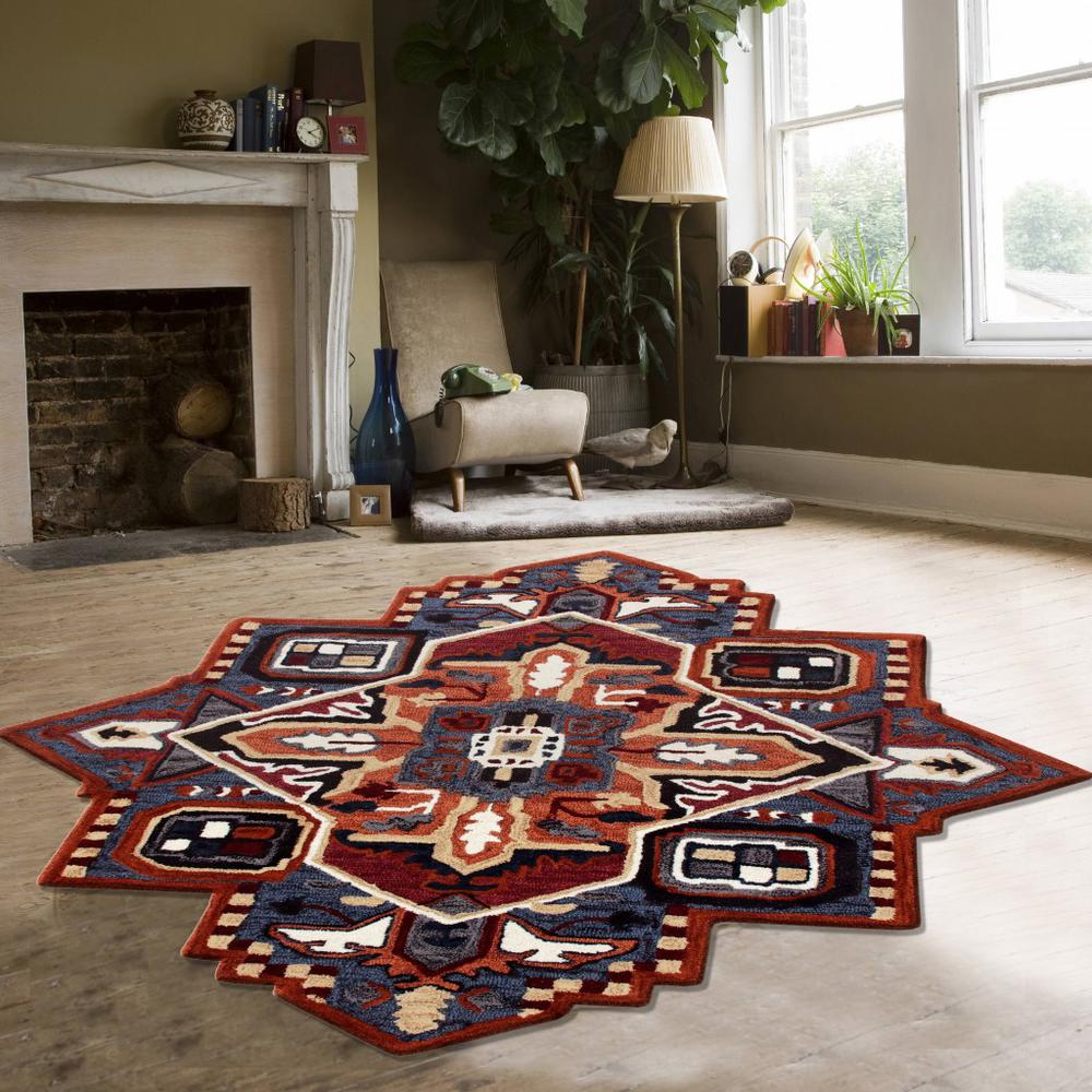 5’ Maroon and Blue Medallion Area Rug Multi. Picture 8