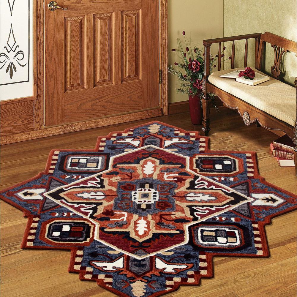 7’ Maroon and Blue Medallion Area Rug Multi. Picture 7