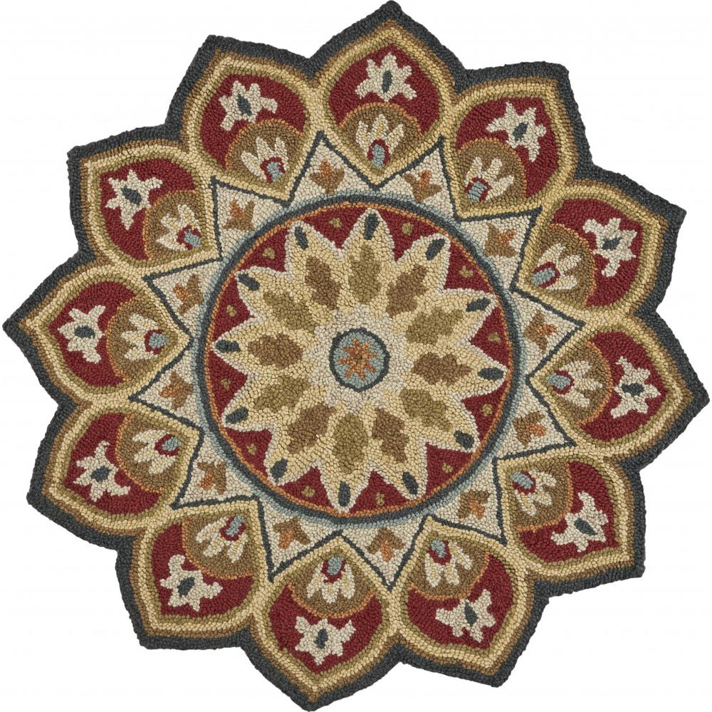 4’ Round Red Decorative Petaled Edge Area Rug Red. Picture 1