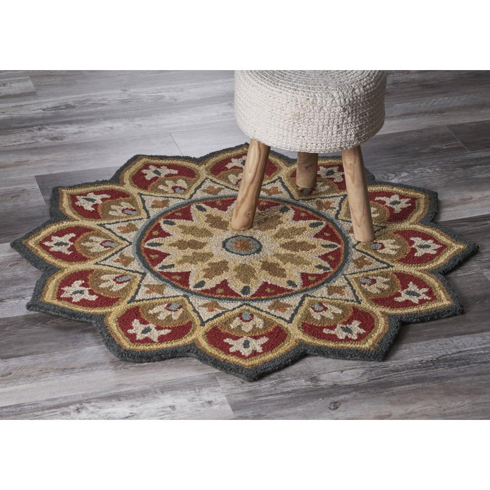 4’ Round Red Decorative Petaled Edge Area Rug Red. Picture 7