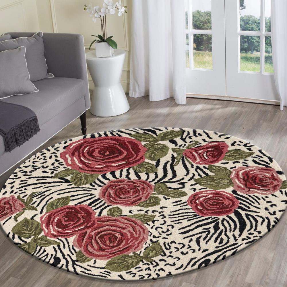 6’ Round Red Rose Bed Area Rug Multi. Picture 8