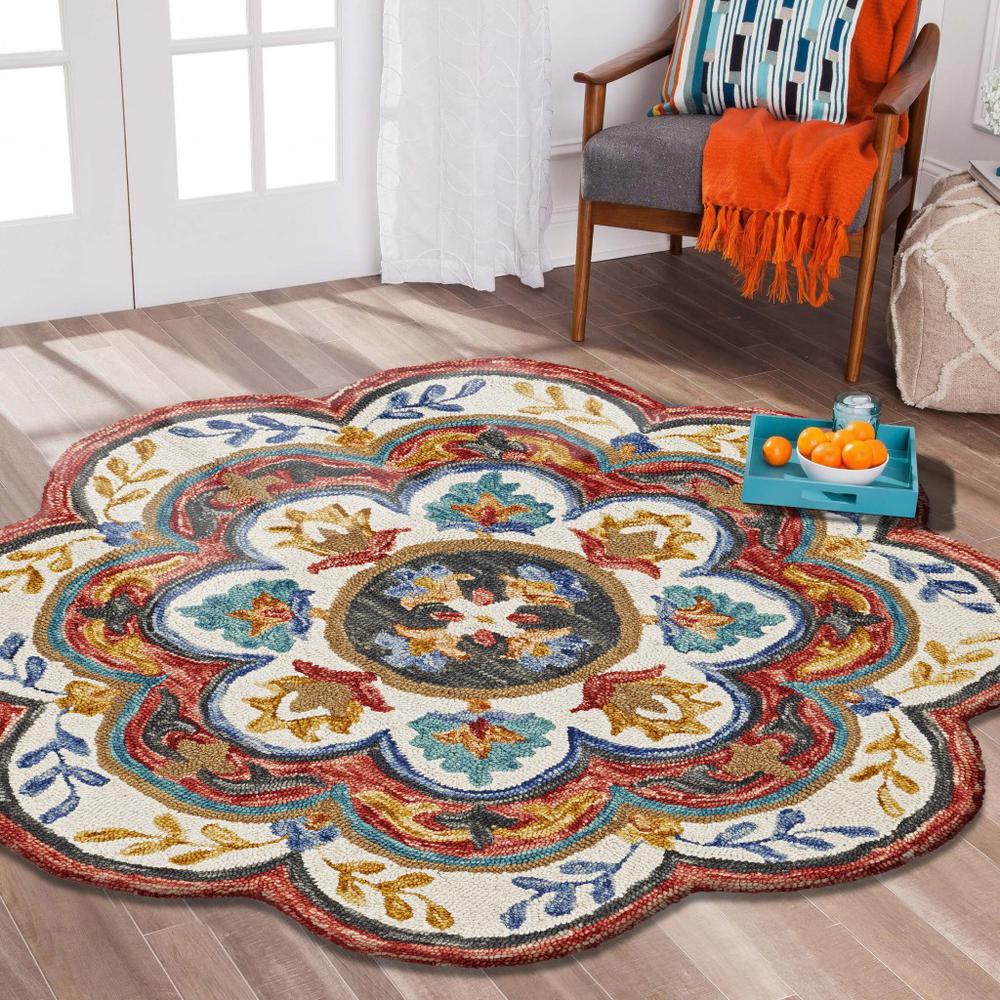 4’ Round Red Layered Petals Area Rug Red. Picture 7