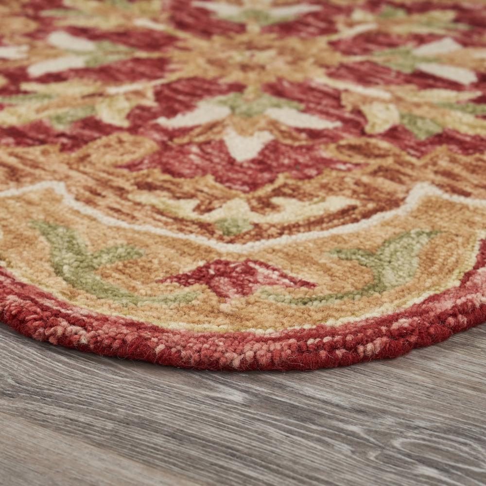 6’ Round Rustic Red Scalloped Edge Area Rug Red. Picture 3