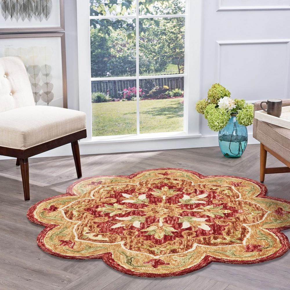 6’ Round Rustic Red Scalloped Edge Area Rug Red. Picture 7