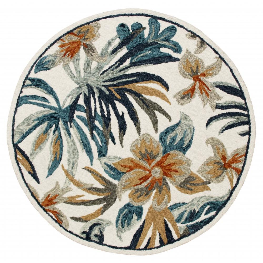4’ Round Blue and White Tropical Area Rug Multi/White/Blue. The main picture.
