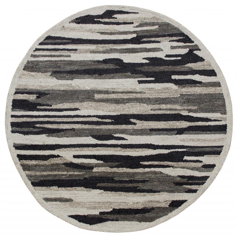 4’ Round Black and Gray Camouflage Area Rug Black/Gray. Picture 1