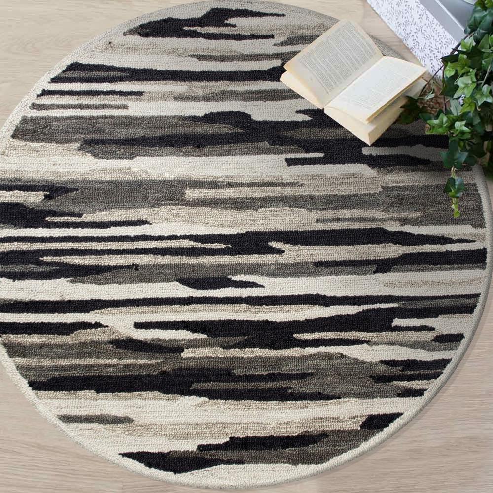 4’ Round Black and Gray Camouflage Area Rug Black/Gray. Picture 7
