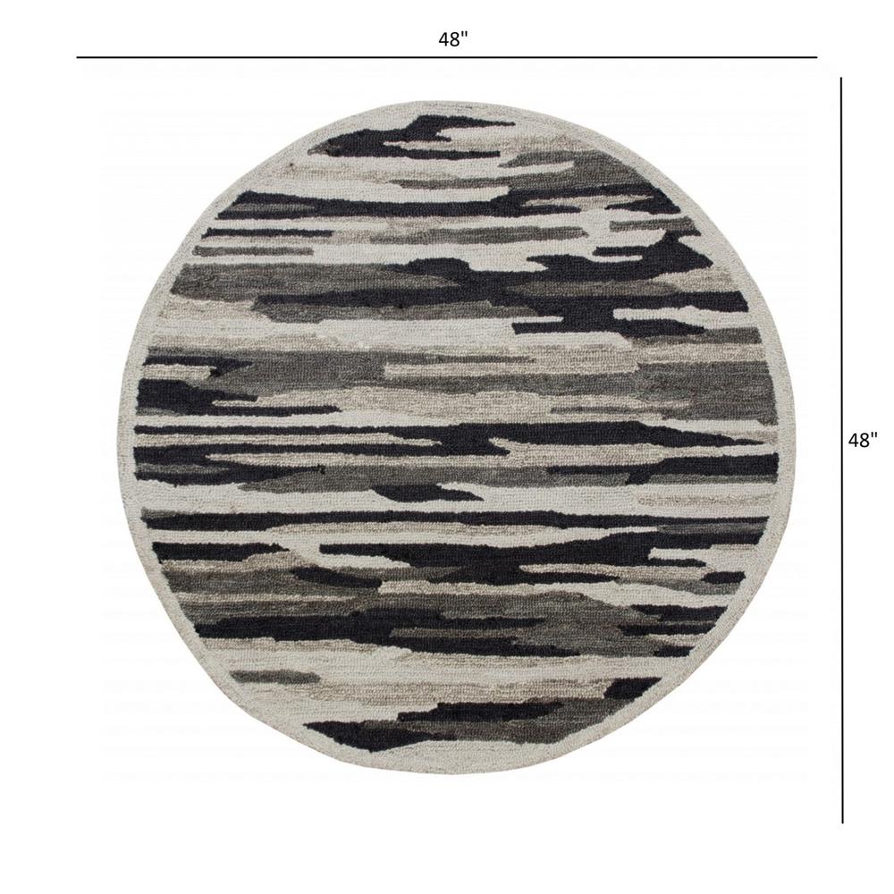 4’ Round Black and Gray Camouflage Area Rug Black/Gray. Picture 8