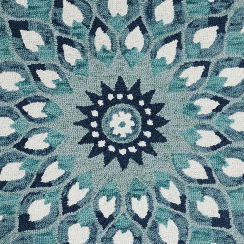4’ Round Blue and White Floral Feather Area Rug Blue/White. Picture 2