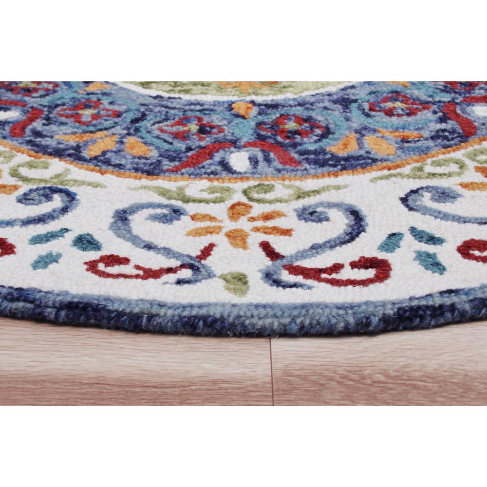 4’ Round Blue and White Ornate Medallion Area Rug Multi. Picture 5