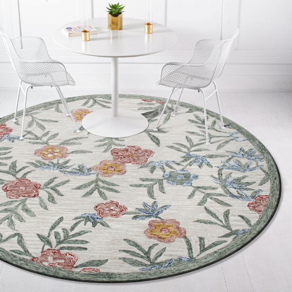 4’ Round Gray Floral Traditional Area Rug Cream/Multi. Picture 7