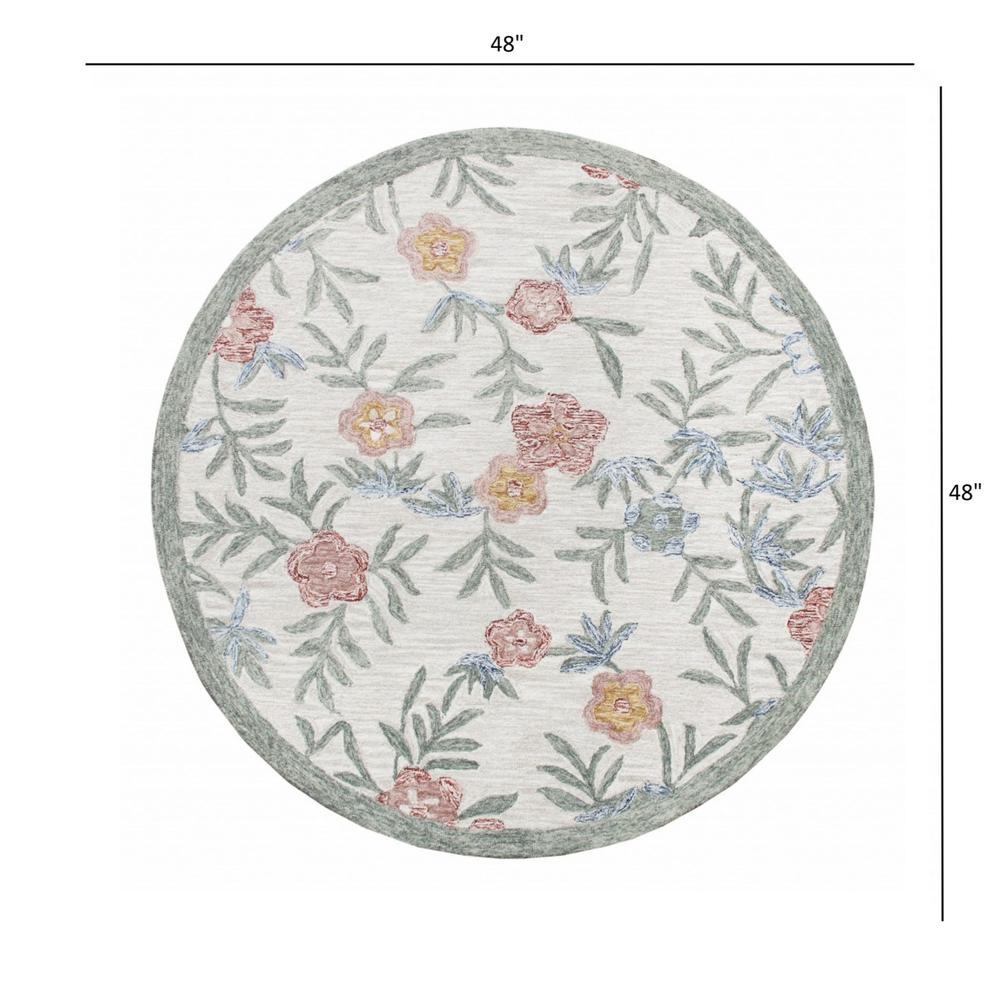 4’ Round Gray Floral Traditional Area Rug Cream/Multi. Picture 8