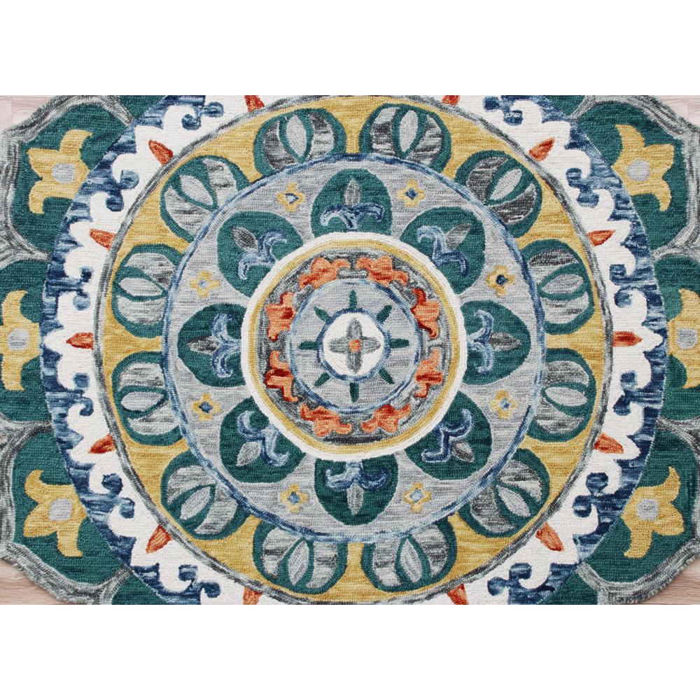 4’ Round Teal Floral Mandala Area Rug Multi. Picture 2