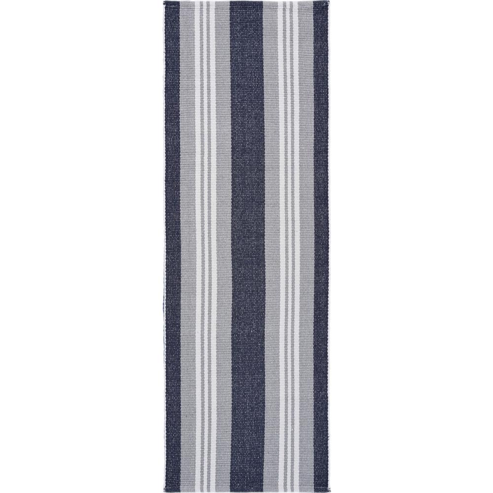 2’ x 6’ Navy and Ivory Striped Runner Rug Ivory/Indigo/Navy. Picture 1