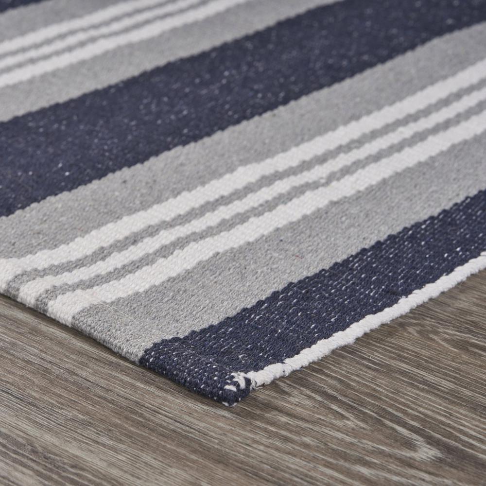 2’ x 6’ Navy and Ivory Striped Runner Rug Ivory/Indigo/Navy. Picture 3