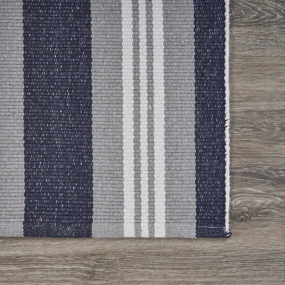 2’ x 6’ Navy and Ivory Striped Runner Rug Ivory/Indigo/Navy. Picture 6