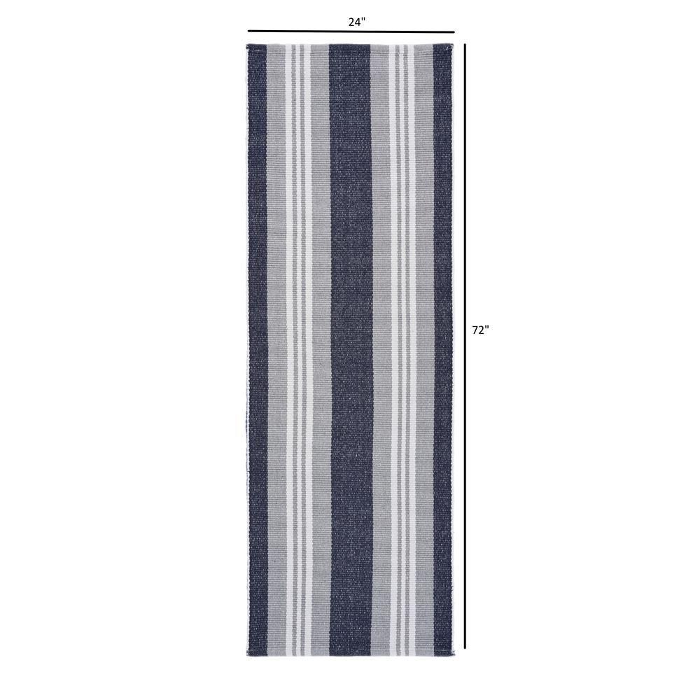 2’ x 6’ Navy and Ivory Striped Runner Rug Ivory/Indigo/Navy. Picture 7