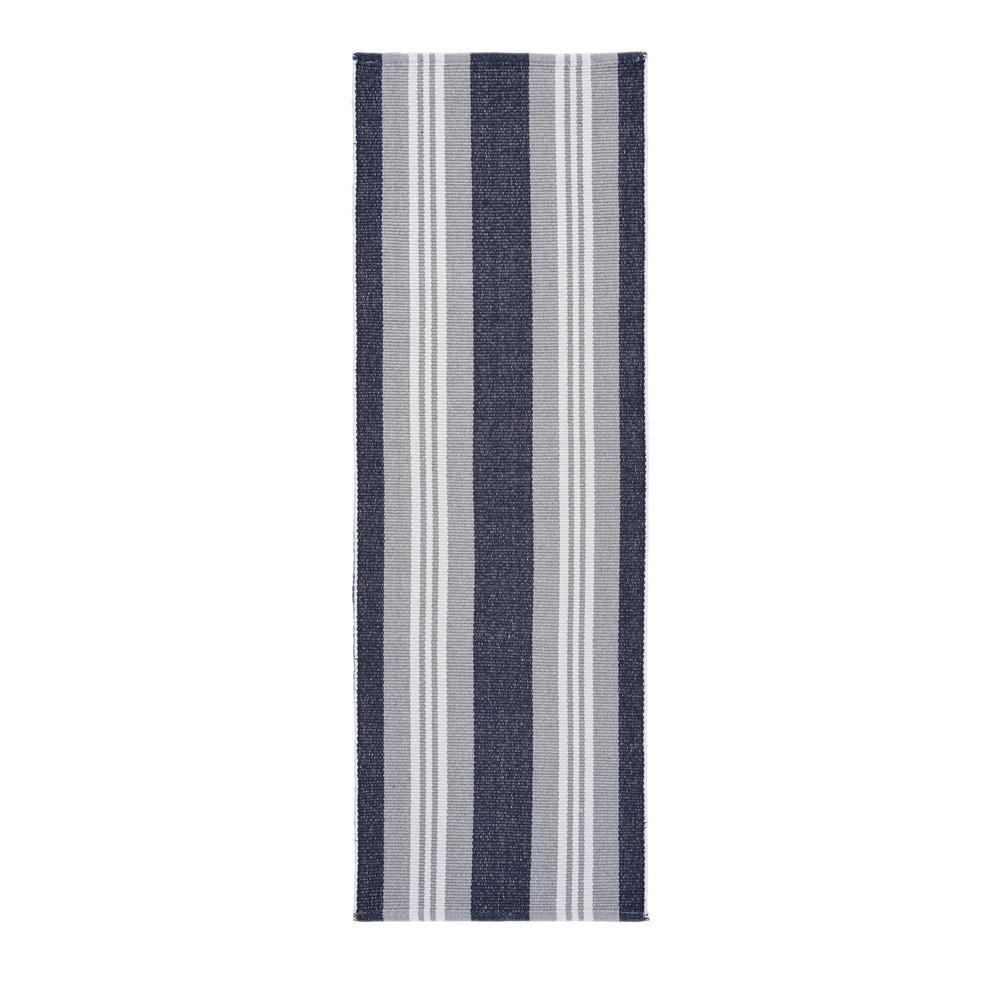 2’ x 6’ Navy and Ivory Striped Runner Rug Ivory/Indigo/Navy. Picture 8