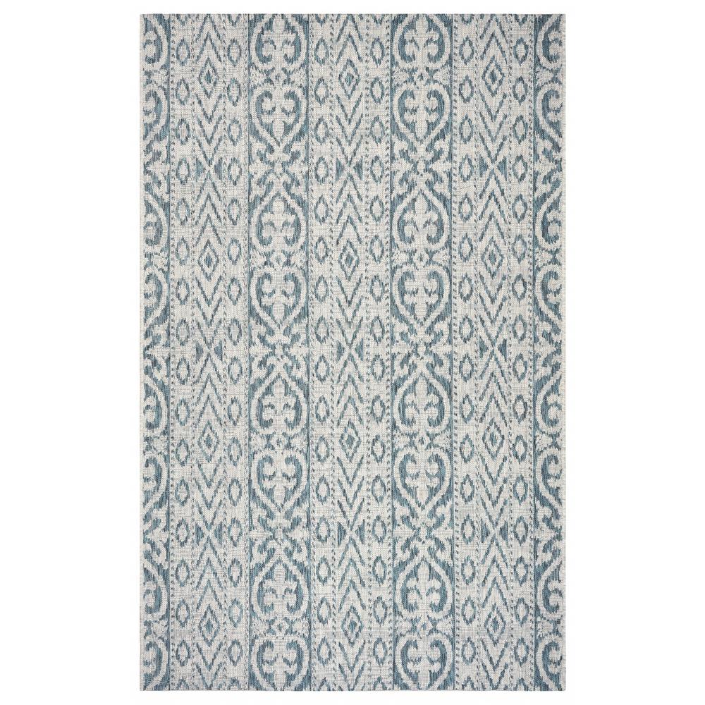5’ x 8’ Blue Geometric Indoor Outdoor Area Rug Blue / Green. Picture 1