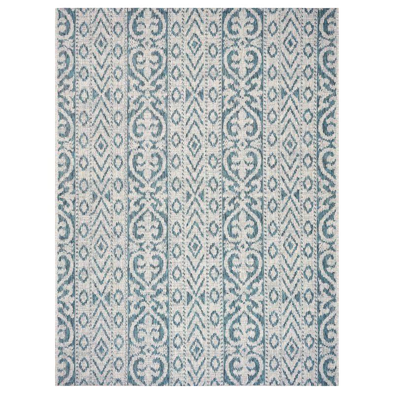 8’ x 10’ Blue Geometric Indoor Outdoor Area Rug Blue / Green. Picture 9