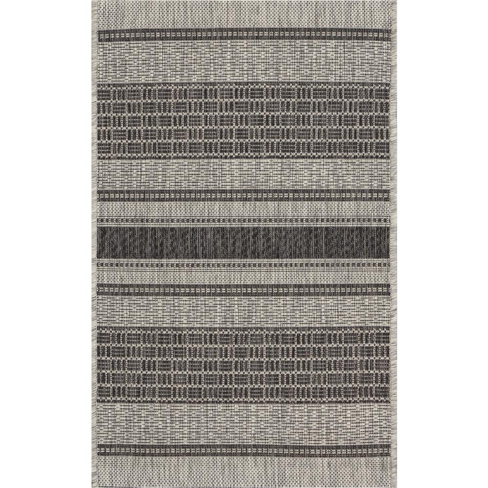 2’ x 3’ Monochrome Striped Indoor Outdoor Scatter Rug Gray / Black. Picture 1