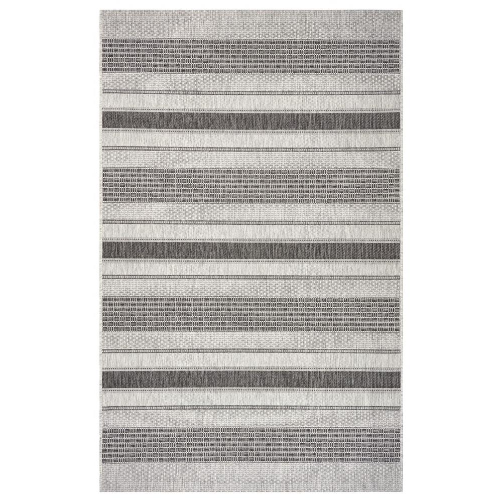 5’ x 8’ Monochrome Striped Indoor Outdoor Area Rug Gray / Black. Picture 1