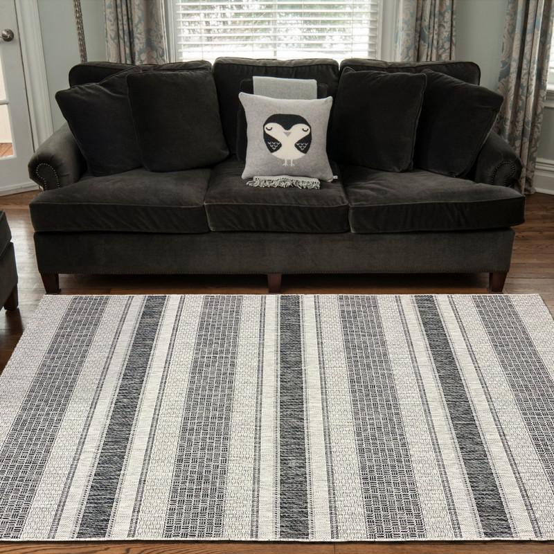5’ x 8’ Monochrome Striped Indoor Outdoor Area Rug Gray / Black. Picture 8