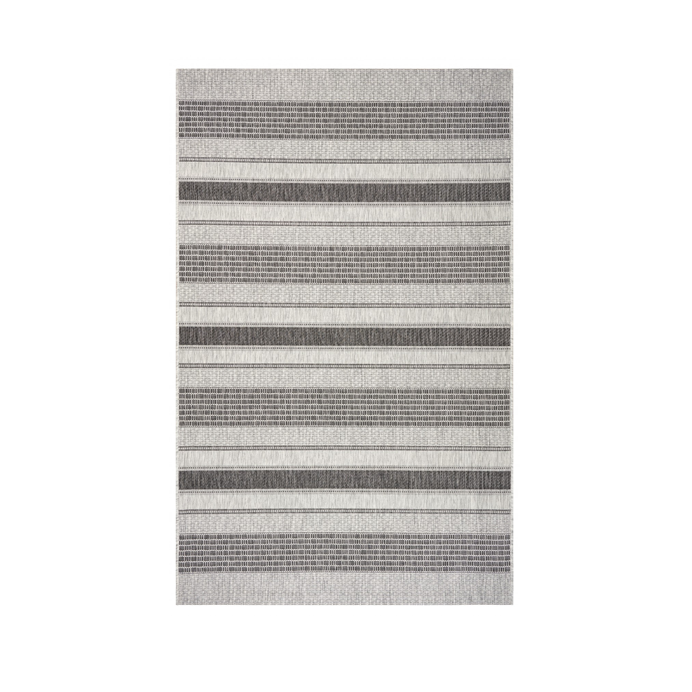 8’ x 10’ Gray Stripe Indoor Outdoor Area Rug Gray / Black. Picture 7