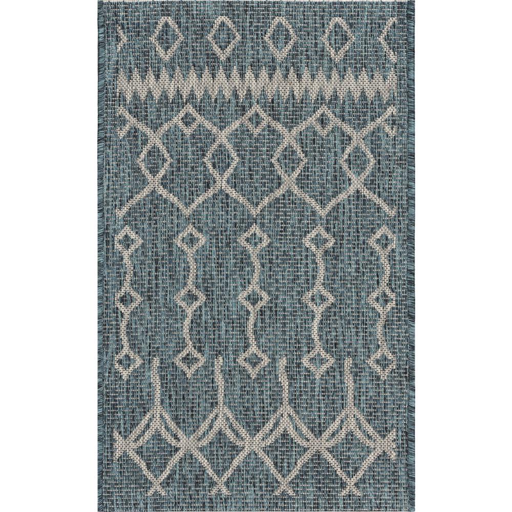 2’ x 3’ Blue Array Indoor Outdoor Scatter Rug Blue / Gray. Picture 1