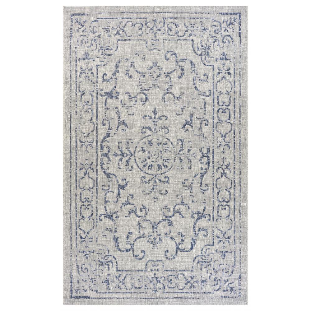 2’ x 3’ Blue Ornate Indoor Outdoor Scatter Rug Blue / Gray. Picture 1