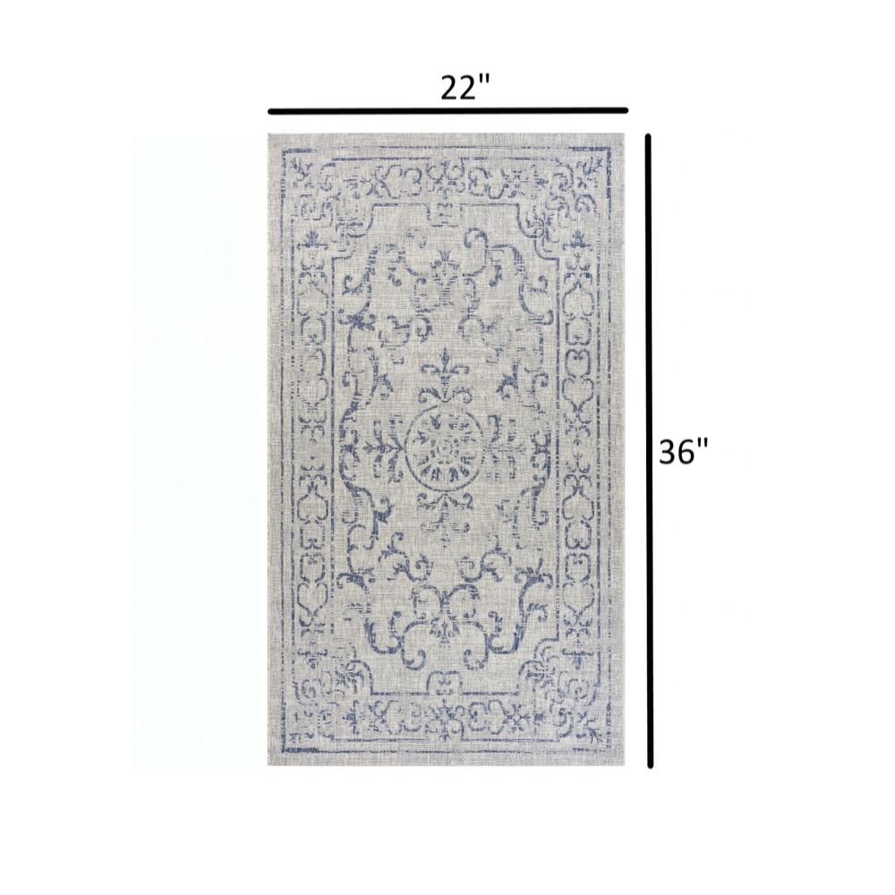 2’ x 3’ Blue Ornate Indoor Outdoor Scatter Rug Blue / Gray. Picture 7