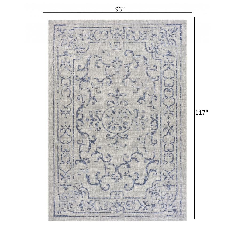 8’ x 10’ Blue Ornate Indoor Outdoor Area Rug Blue / Gray. Picture 9