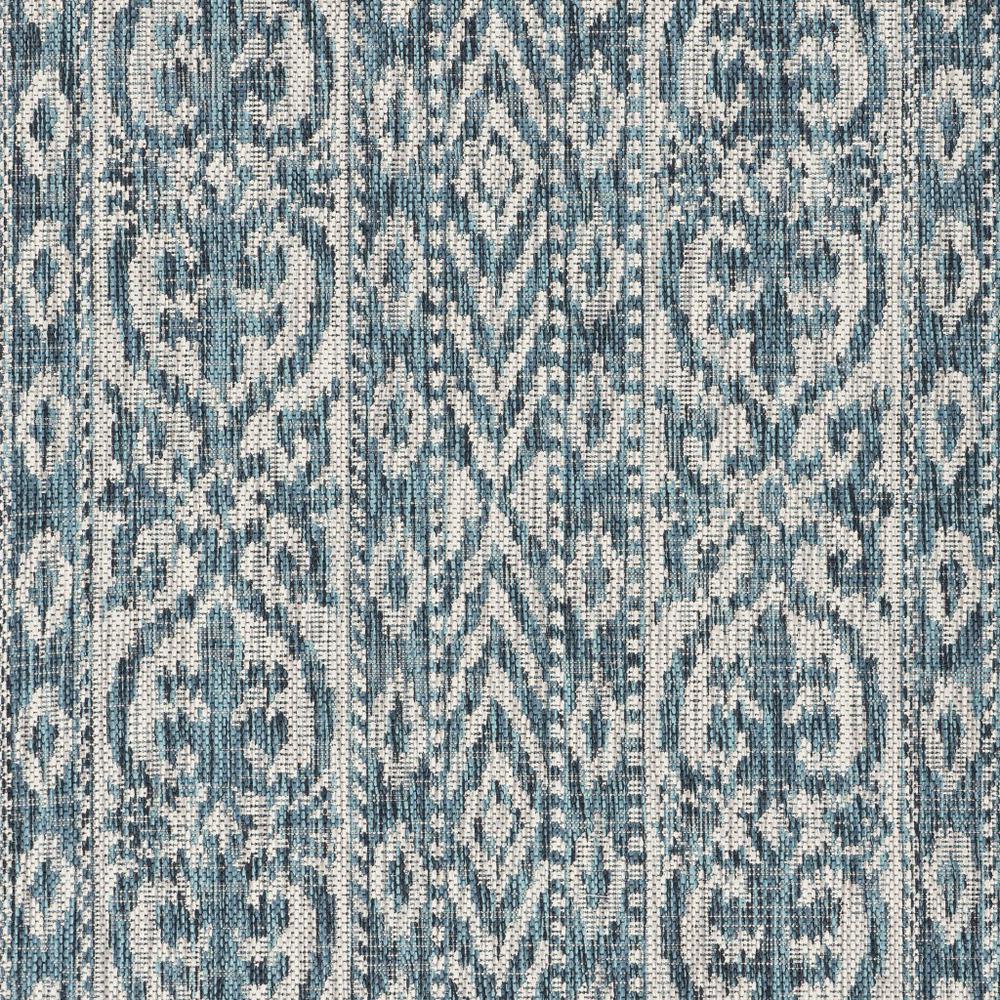 8’ Round Blue Geometric Indoor Outdoor Area Rug Blue / Green. Picture 2