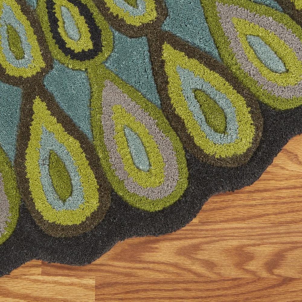 3’ Round Green Peacock Feather Area Rug Green. Picture 6
