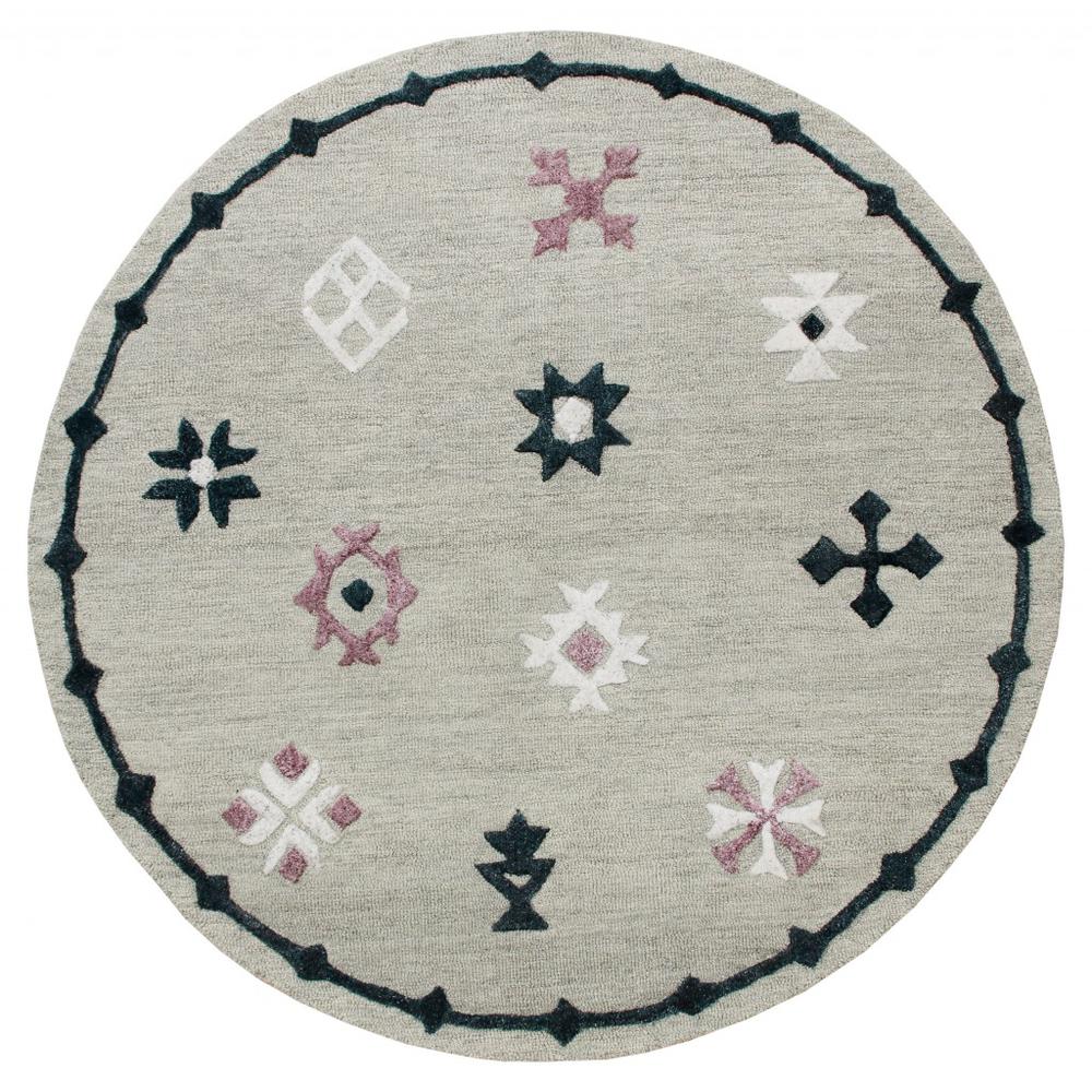 7’ Round Gray Decorative Charm Area Rug Gray. Picture 1